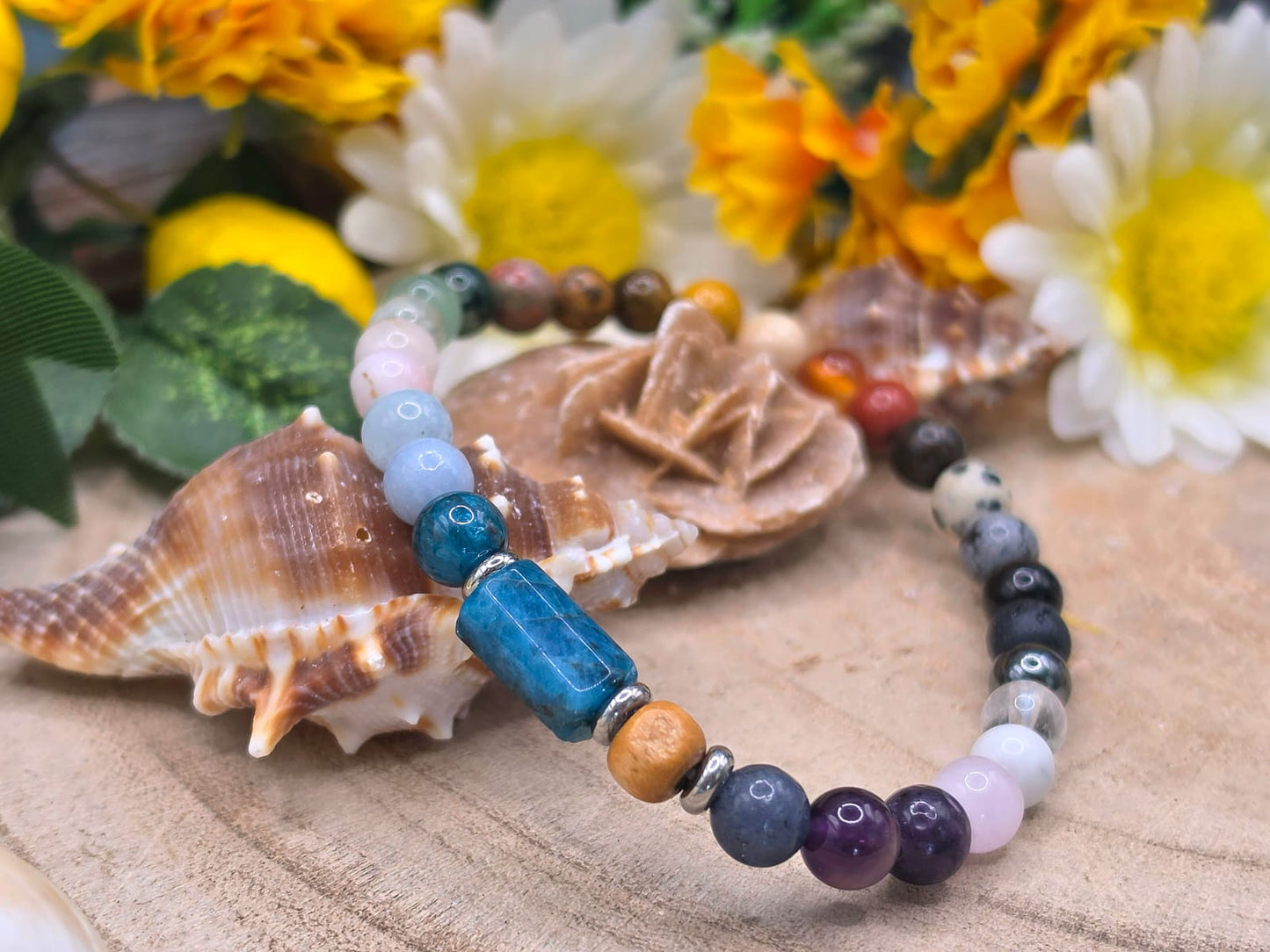 Bracciale 7 Chakra e Apatite blu naturale