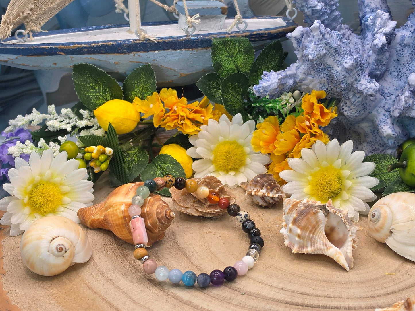 Bracciale 7 Chakra e Opale rosa naturale