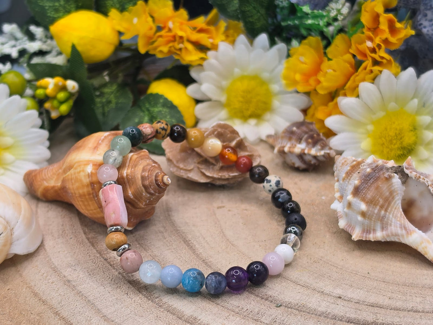Bracciale 7 Chakra e Opale rosa naturale