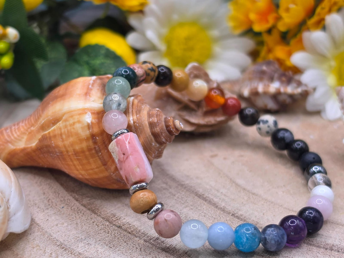 Bracciale 7 Chakra e Opale rosa naturale
