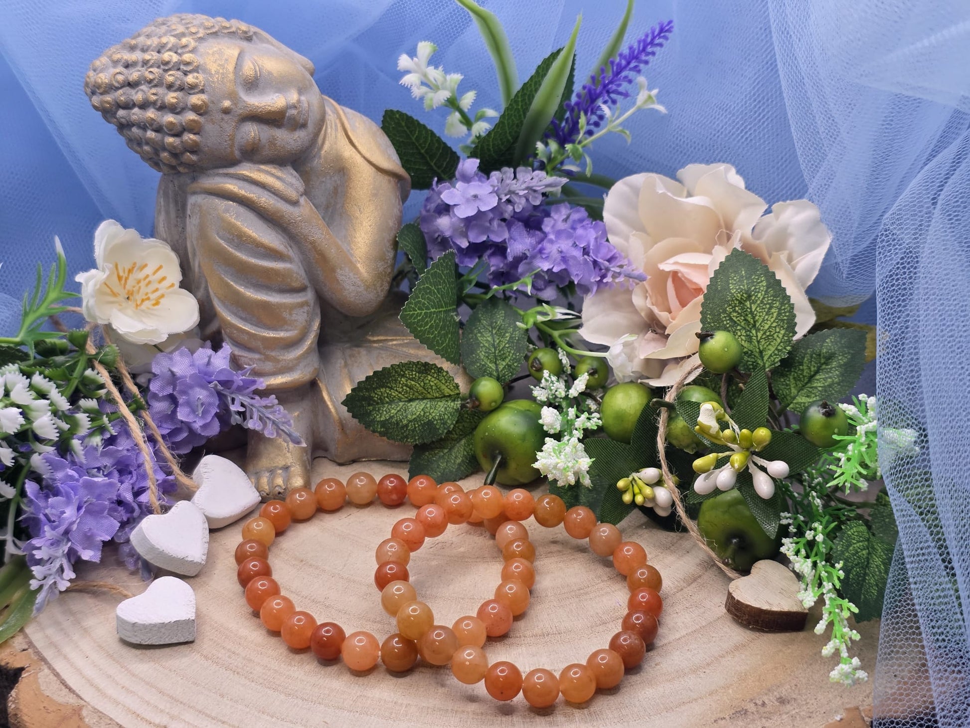 Bracciale 8mm  avventurina arancio pietra naturale