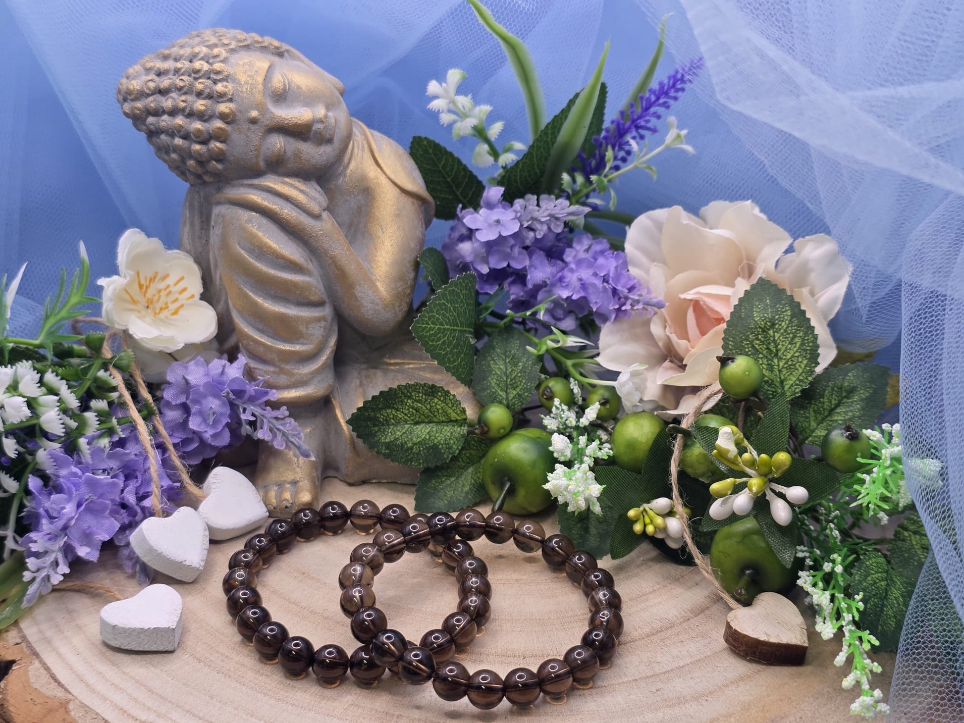 Bracciale 8mm quarzo fumé pietra naturale