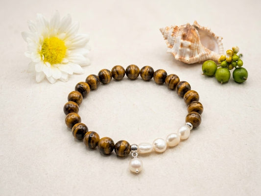 Bracciale Occhio di tigre e perla naturale 3