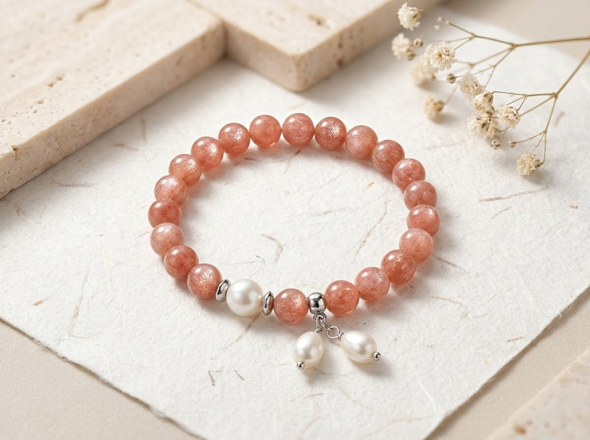 Bracciale Pietra del sole e Perla naturali