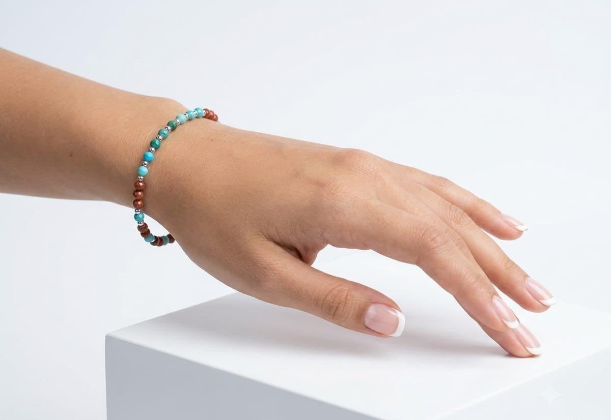 Bracciale Turchese e diaspro rosso naturali dettaglio