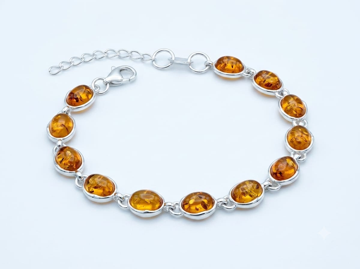 Bracciale in Ambra naturale su argento dettaglio 2