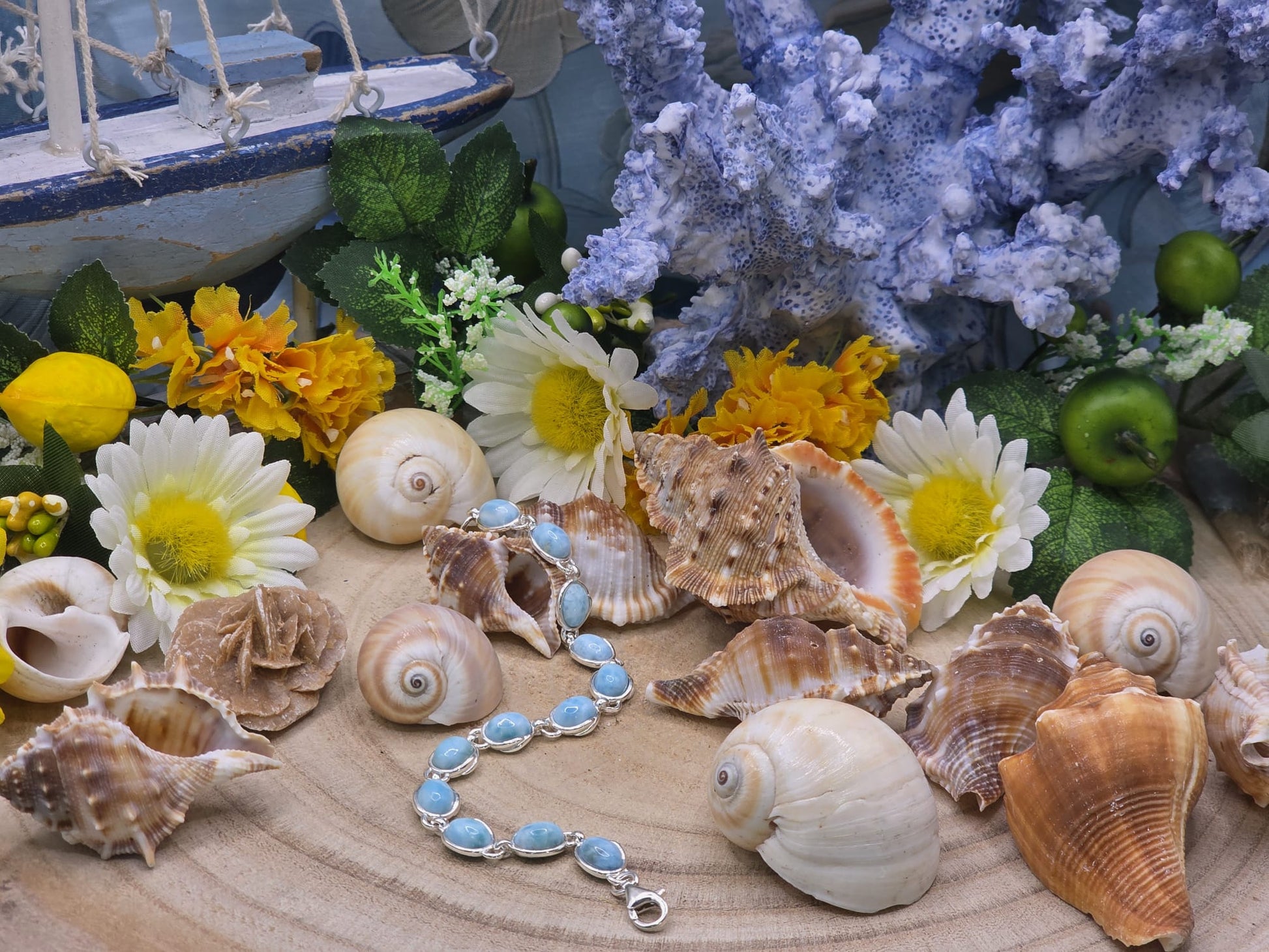 Bracciale in Larimar naturale su argento