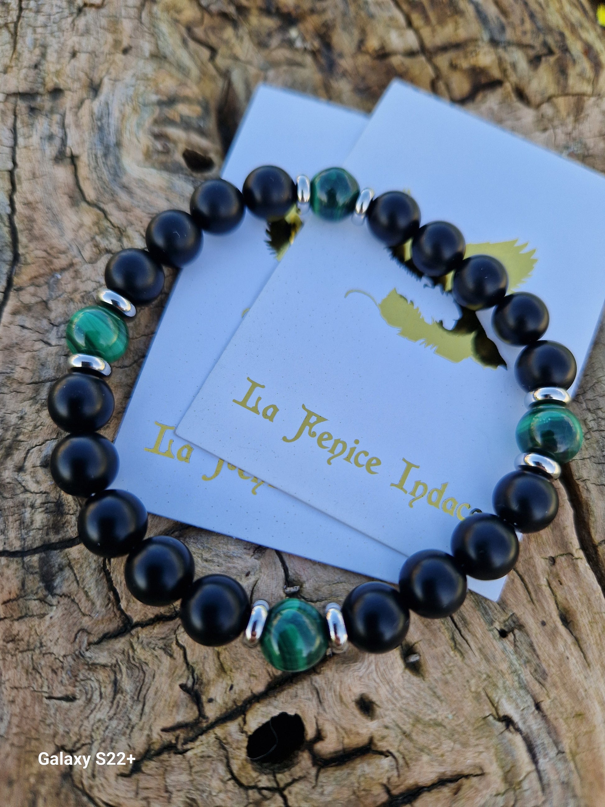 Bracciale uomo in pietra naturale lava e malachite