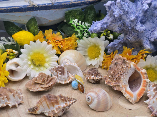Ciondolo Ambra e Larimar naturali su argento 