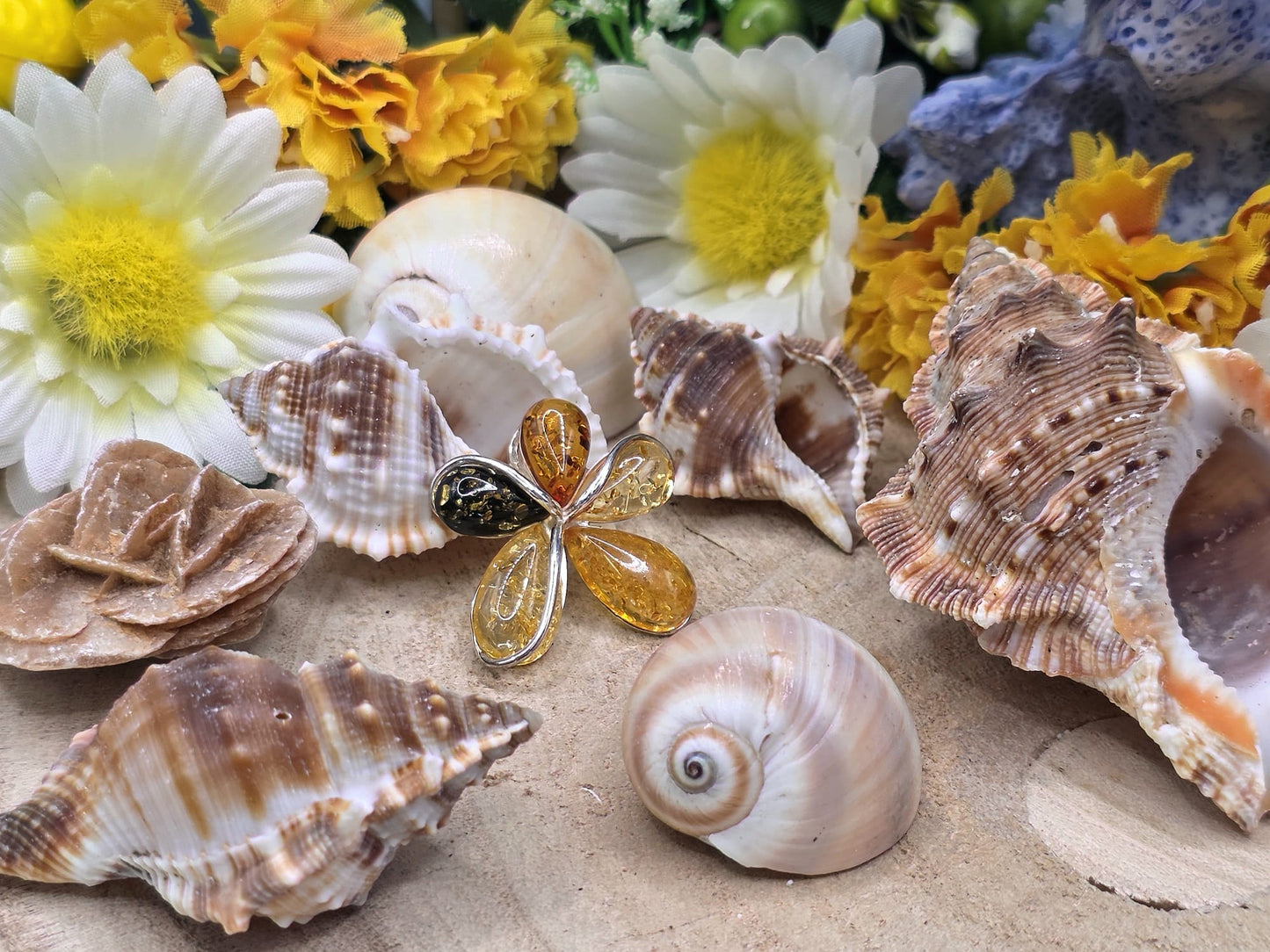 Ciondolo Ambra multicolor naturale su argento 