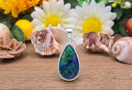 Ciondolo Azzurrite malachite naturale su argento