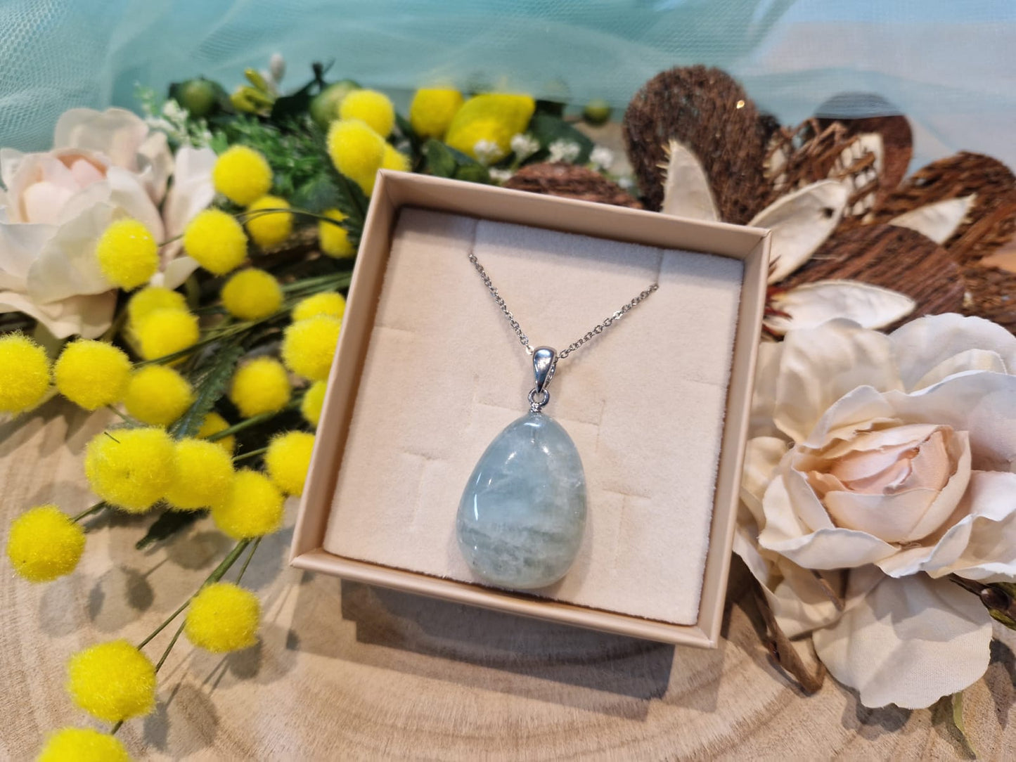 Ciondolo Burattato Acquamarina pietra naturale