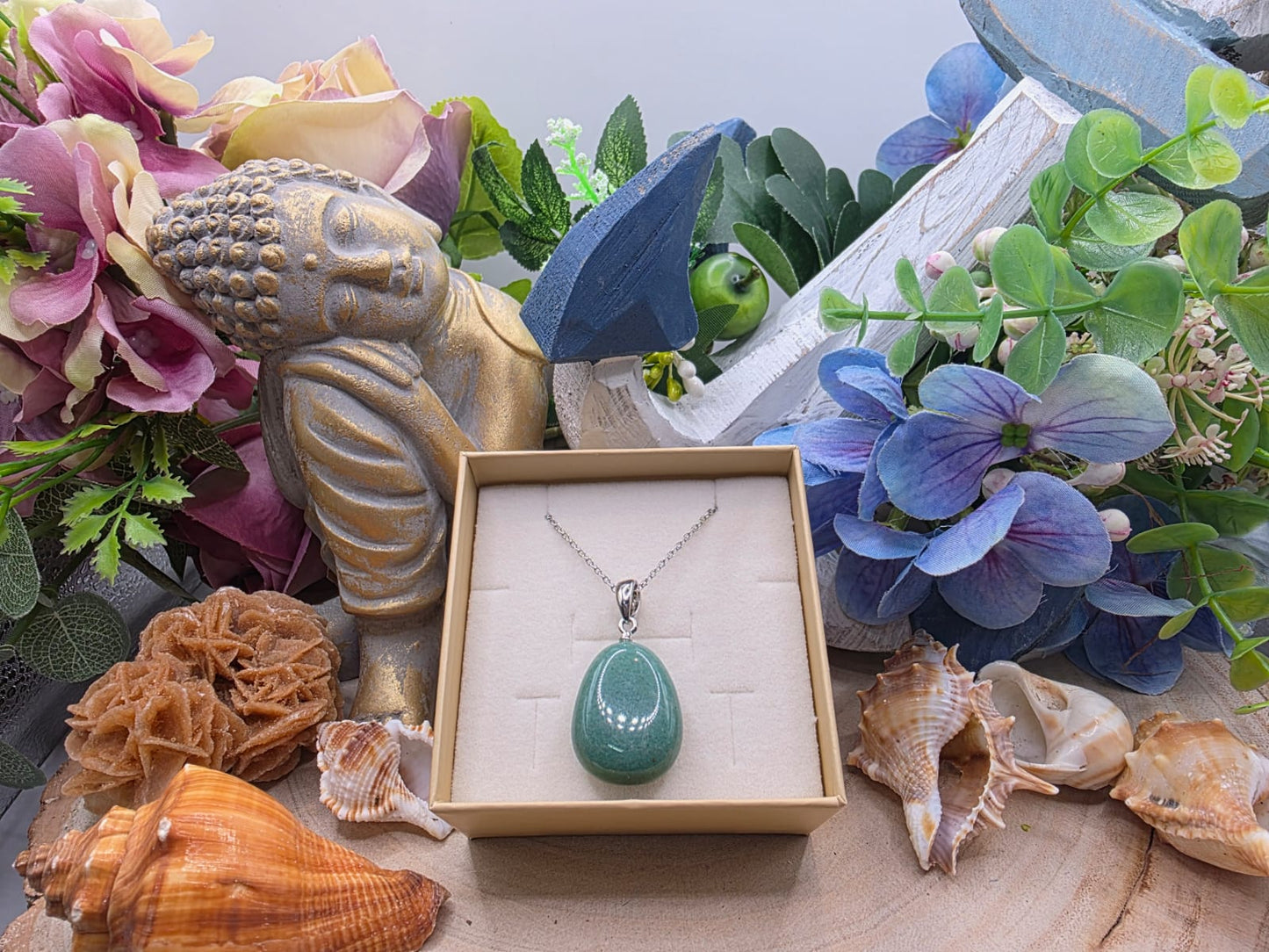 Ciondolo burattato avventurina verde pietra naturale