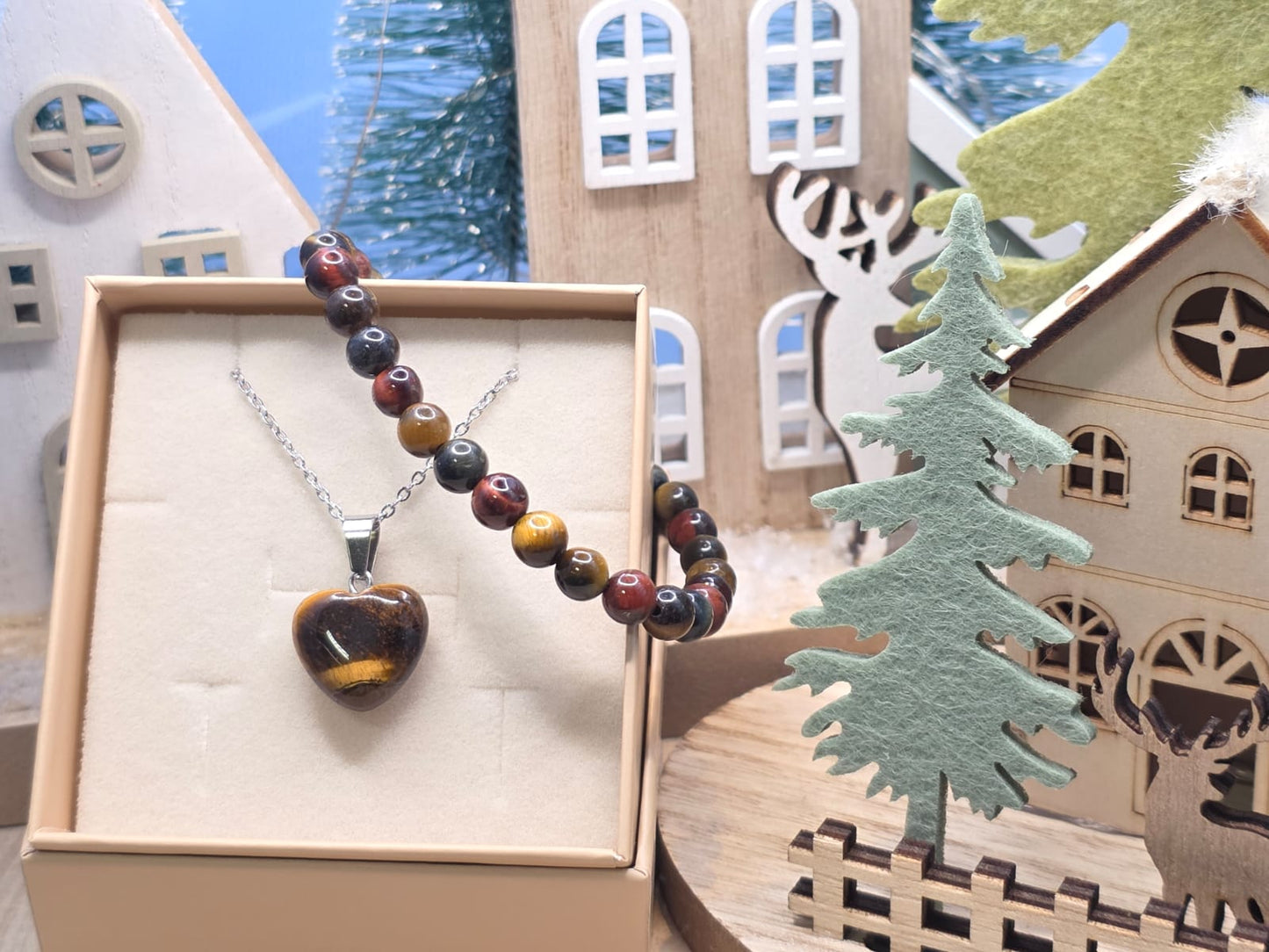 Ciondolo con bracciale Occhio di Tigre pietra naturale