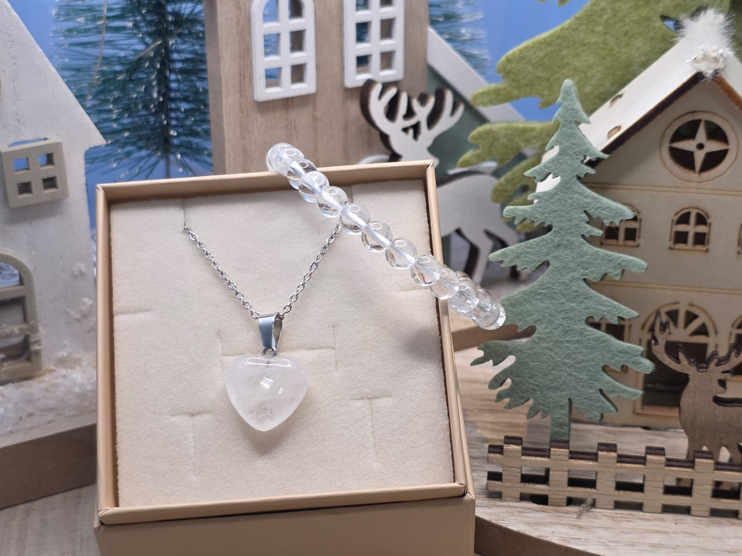 Ciondolo con bracciale Quarzo ialino pietra naturale