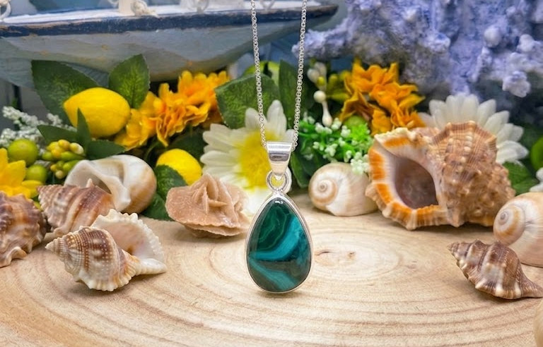 Ciondolo crisocolla malachite su argento