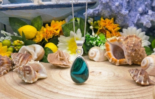 Ciondolo crisocolla malachite su argento