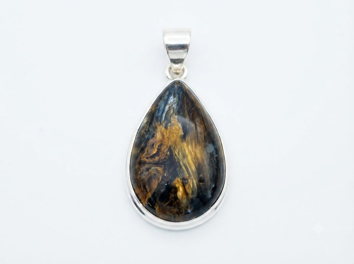 Ciondolo goccia in Pietersite e argento dettaglio