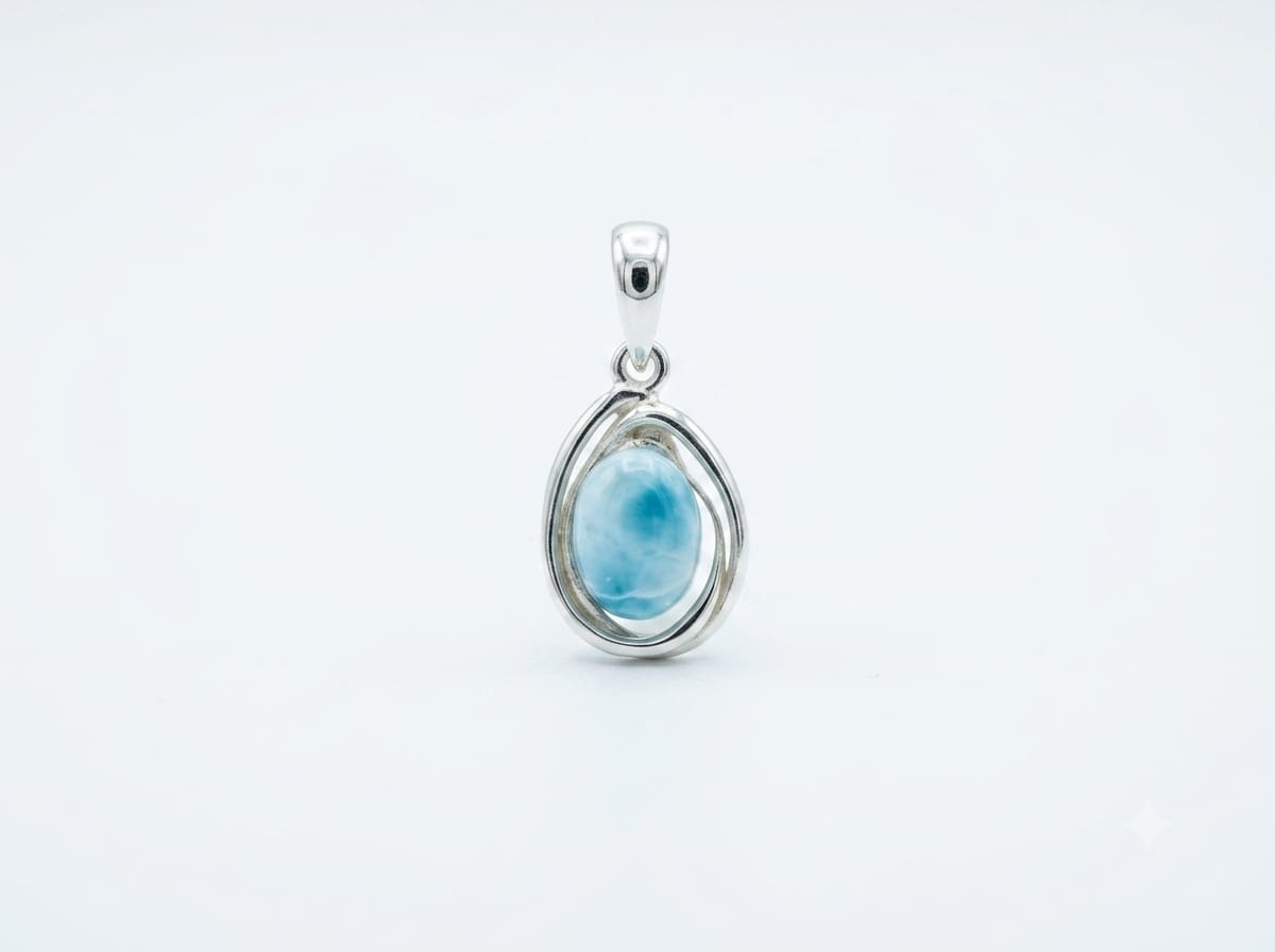 Ciondolo goccia mini Larimar naturale su argento dettaglio 
