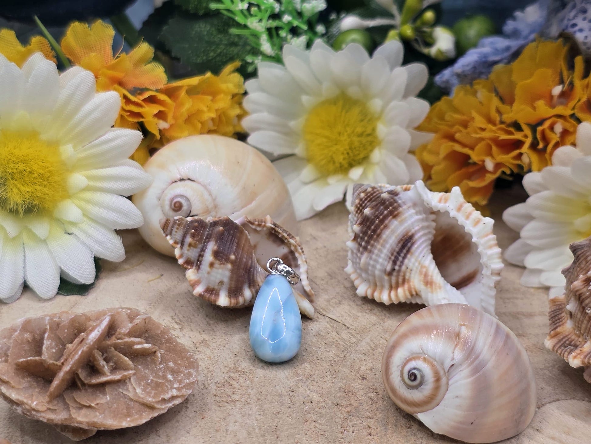 Ciondolo goccia piccolo Larimar naturale e argento 2