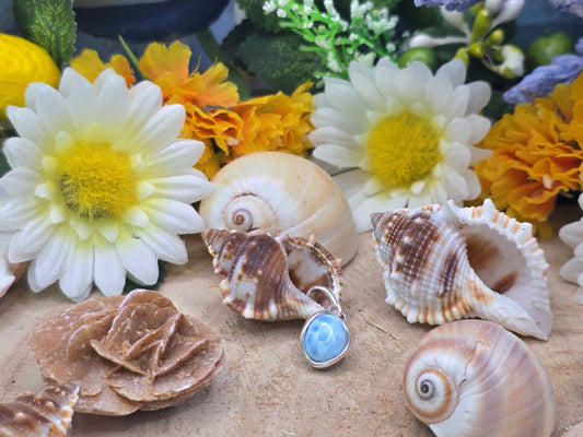 Ciondolo ovale Larimar naturale su argento  2