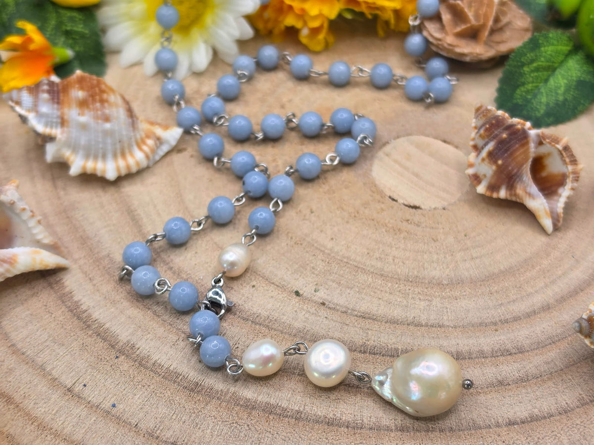 Collana Angelite e perle barocche