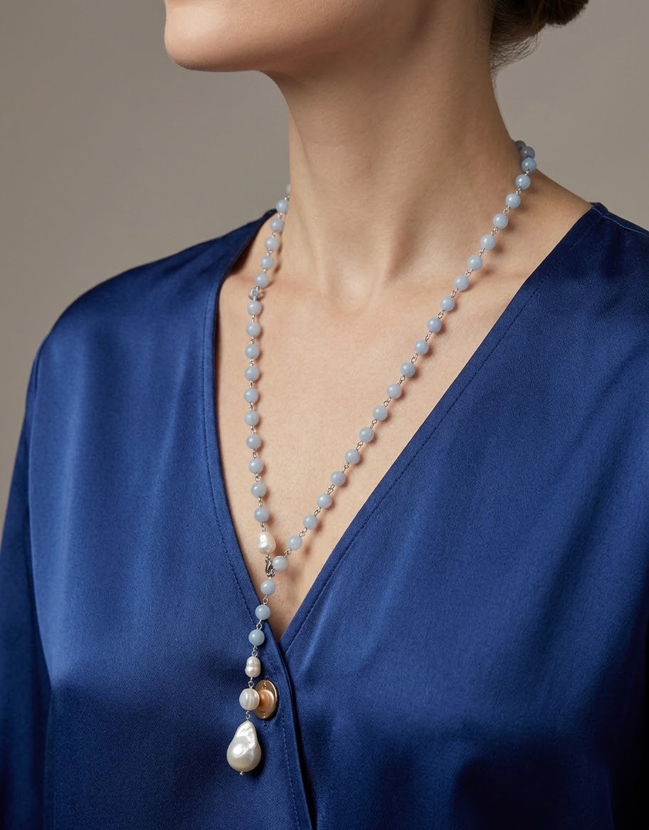 Collana Angelite e perle barocche