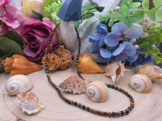 Collana Occhio di Tigre e tormalina nera 4mm