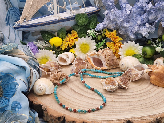 Collana Turchese e diaspro rosso naturali