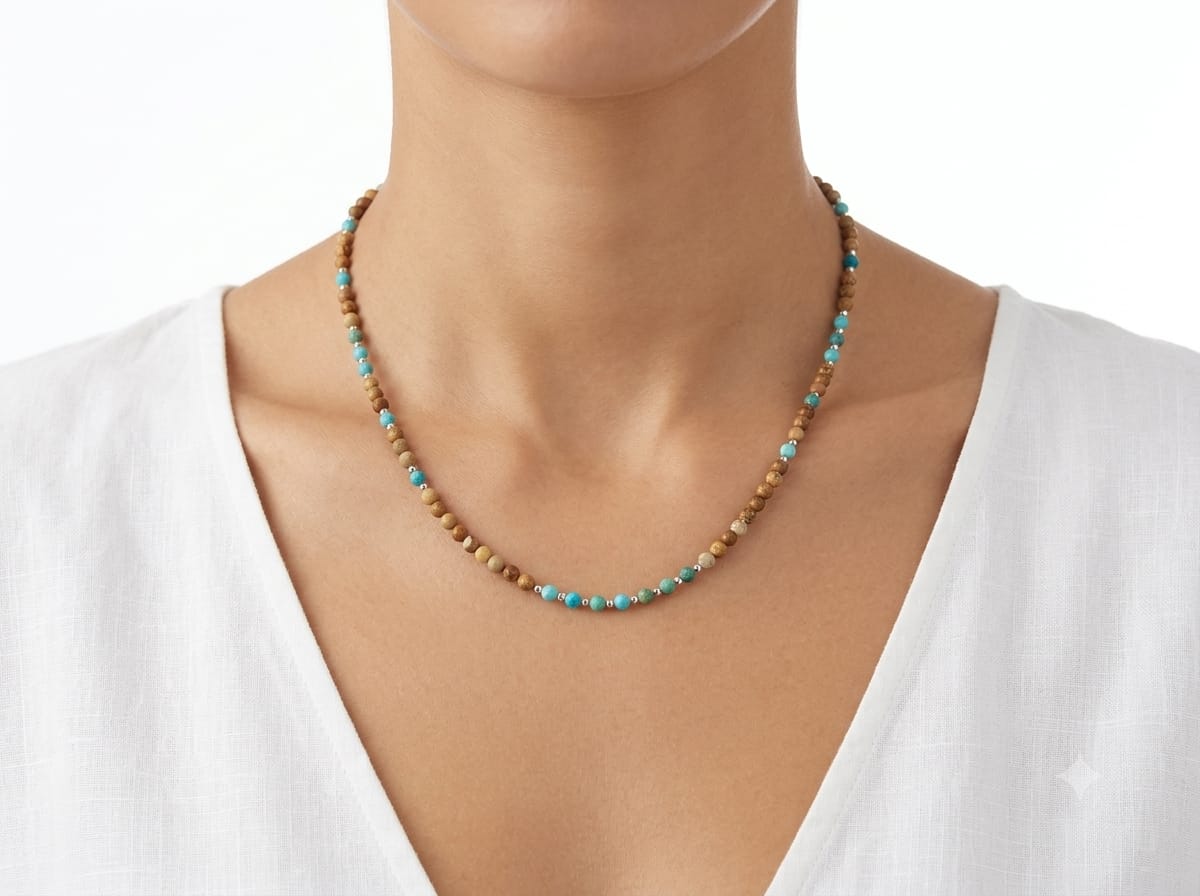 Collana Turchese e pietra paesina naturali dettaglio