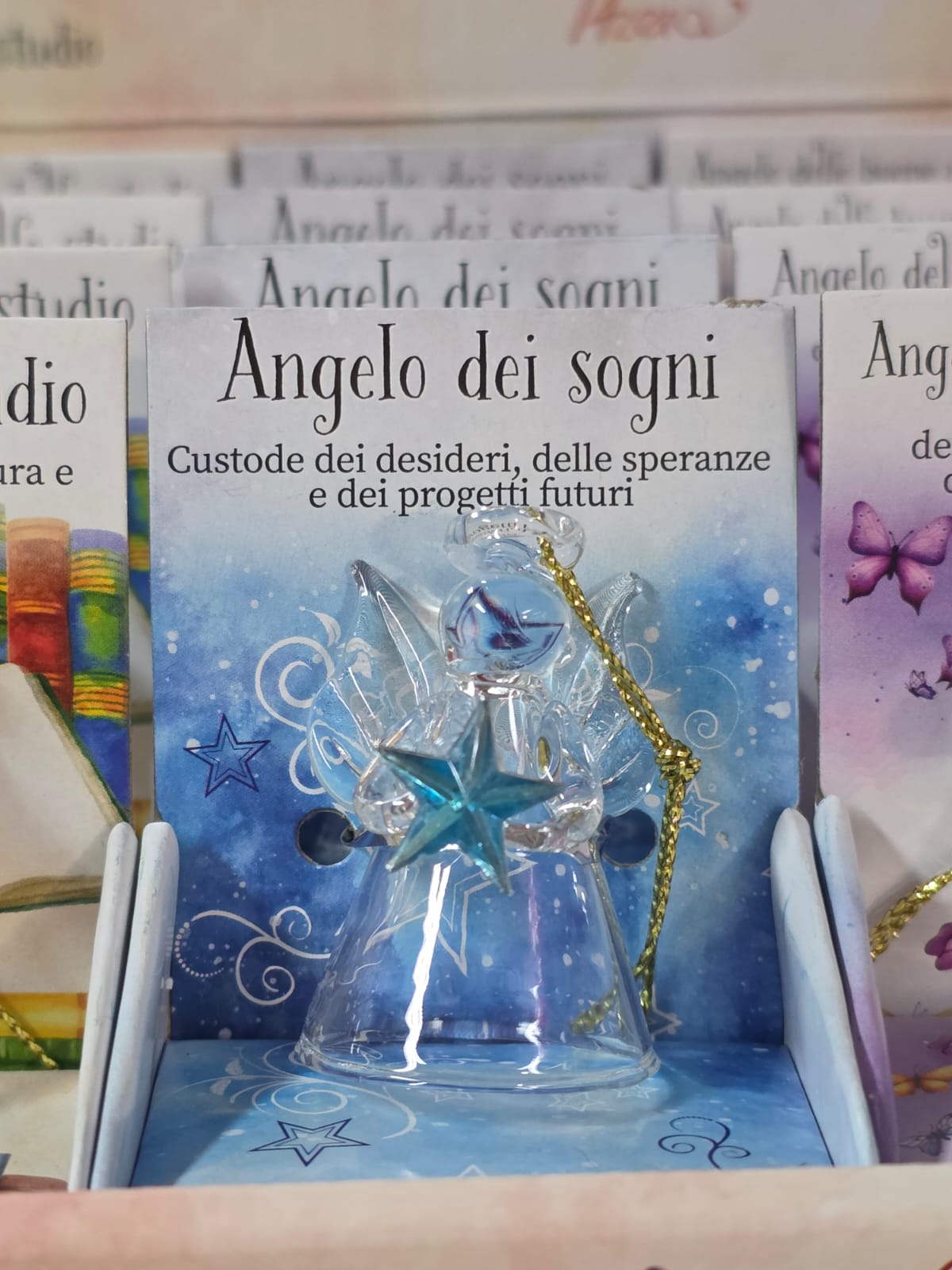 Figurina angelo custode con pietra naturale amazzonite