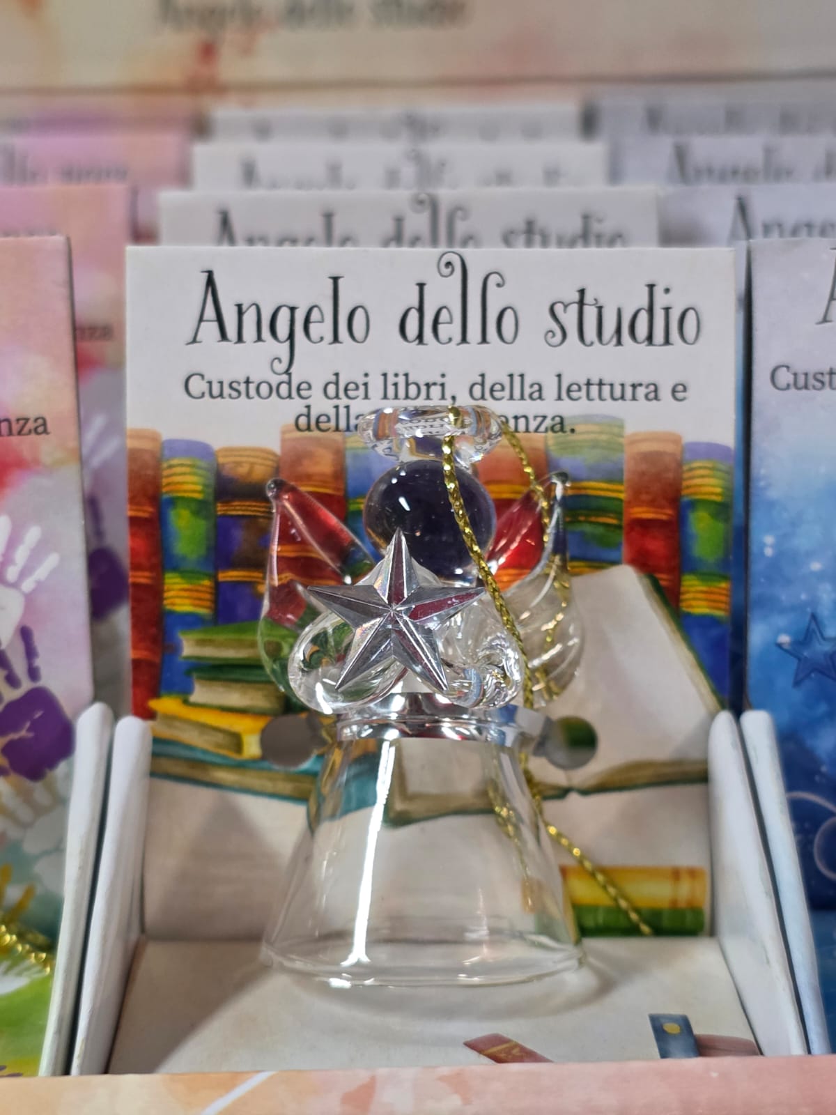 Figurina angelo custode con pietra naturale fluorite