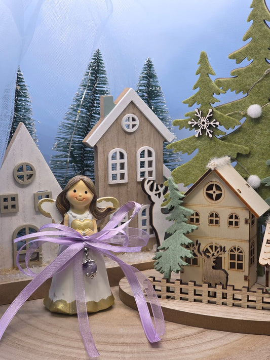 Figurina angioletto con ciondolo pietra naturale ametista