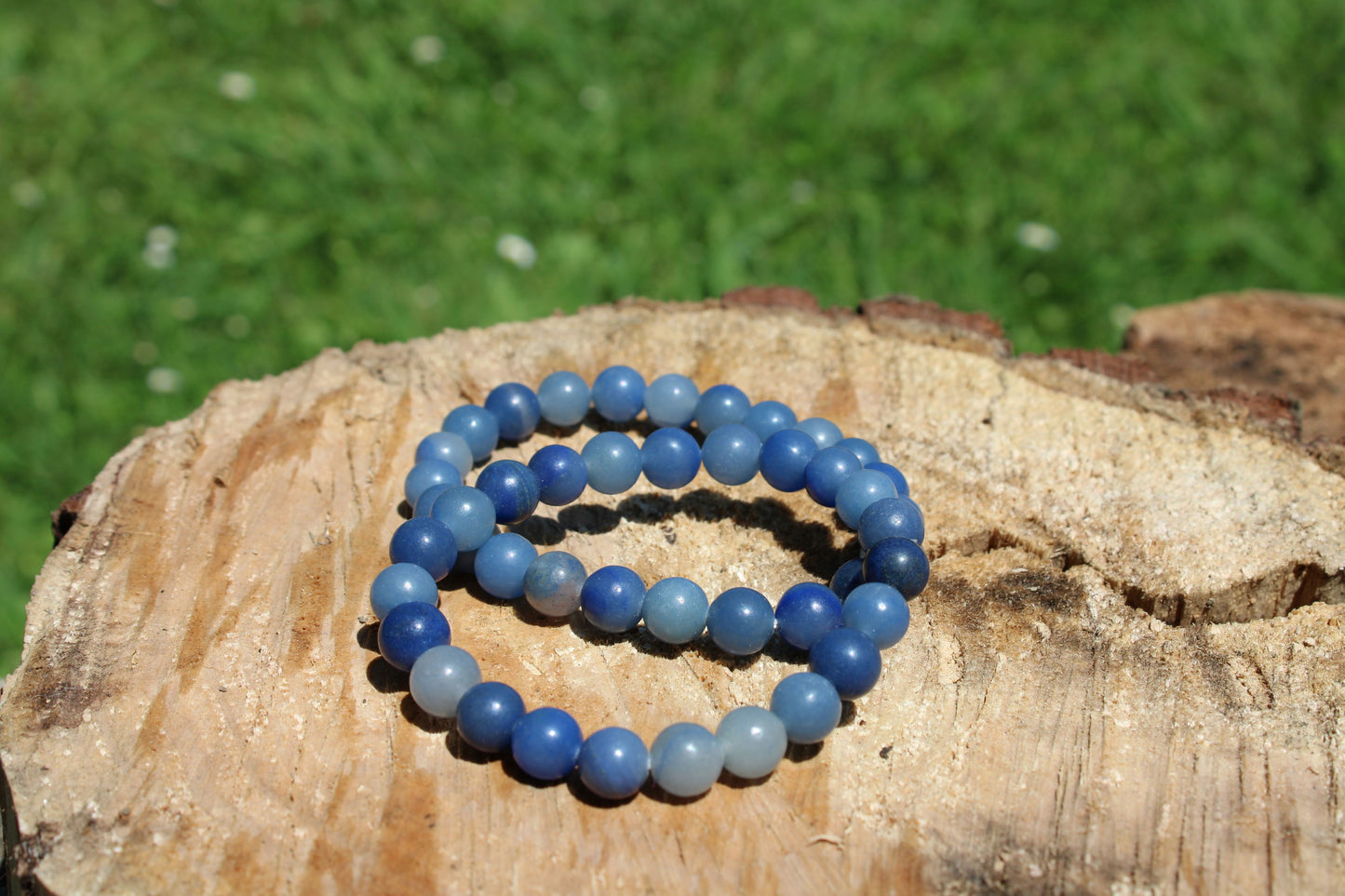 Bracciale 8 mm avventurina blu pietra naturale