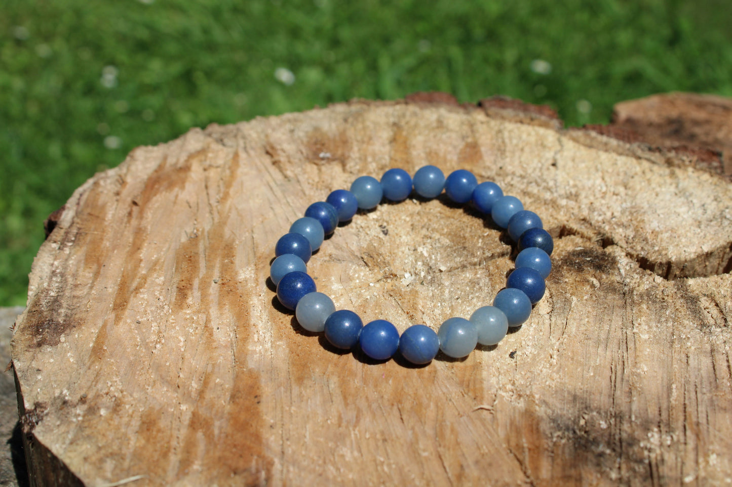 Bracciale 8 mm avventurina blu pietra naturale