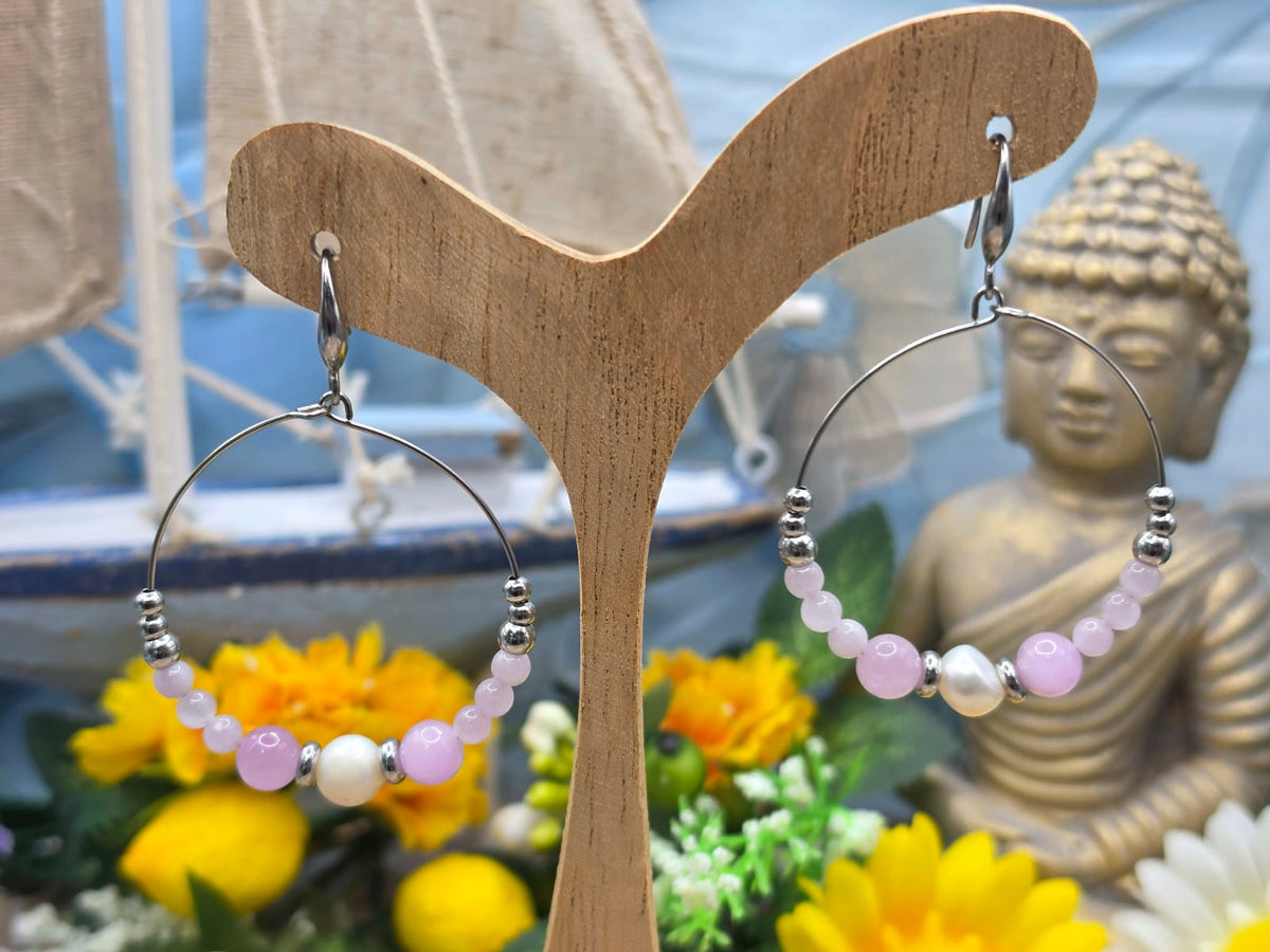 Orecchini Kunzite e Perla naturale