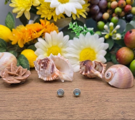 Orecchini a lobo Labradorite naturale e argento