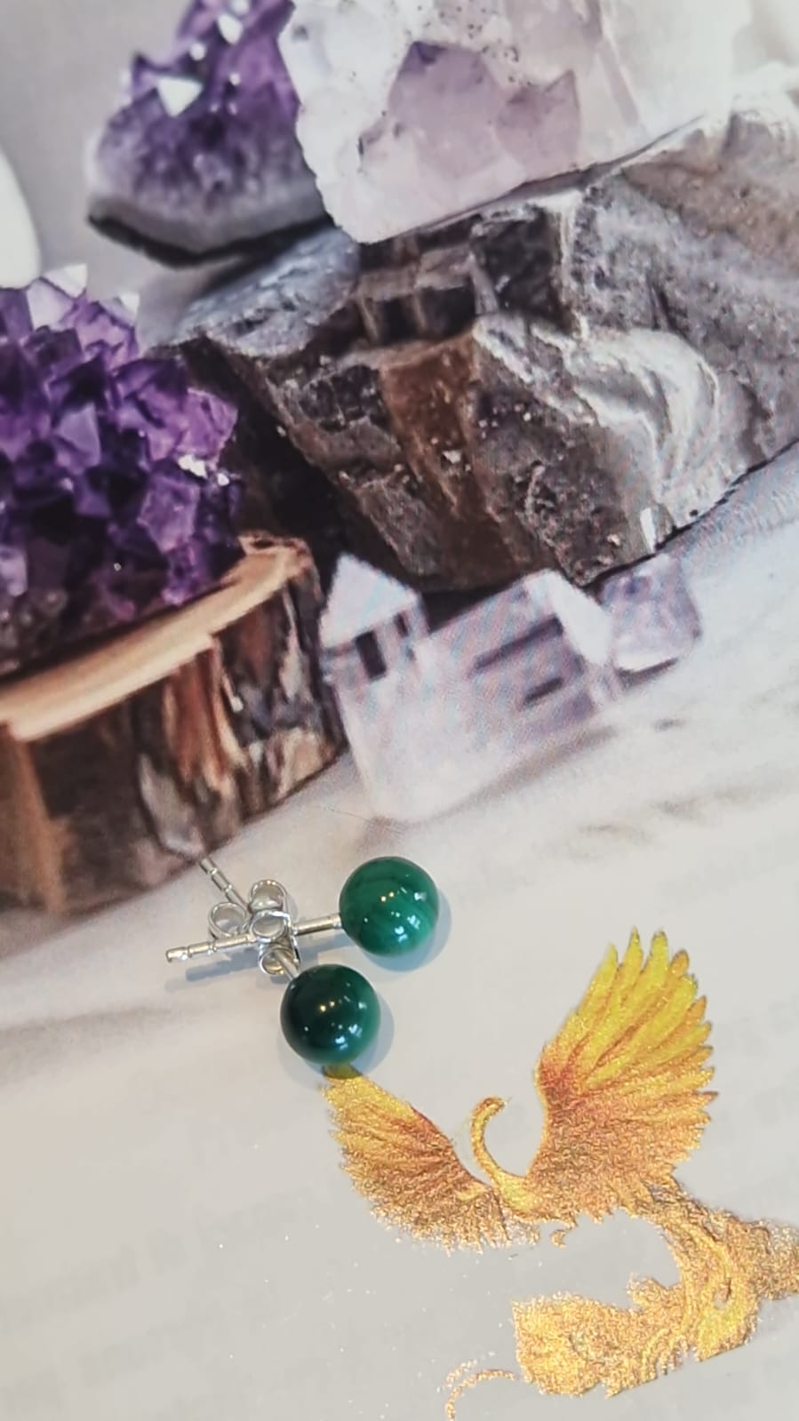 Orecchini perno 6mm Malachite naturale