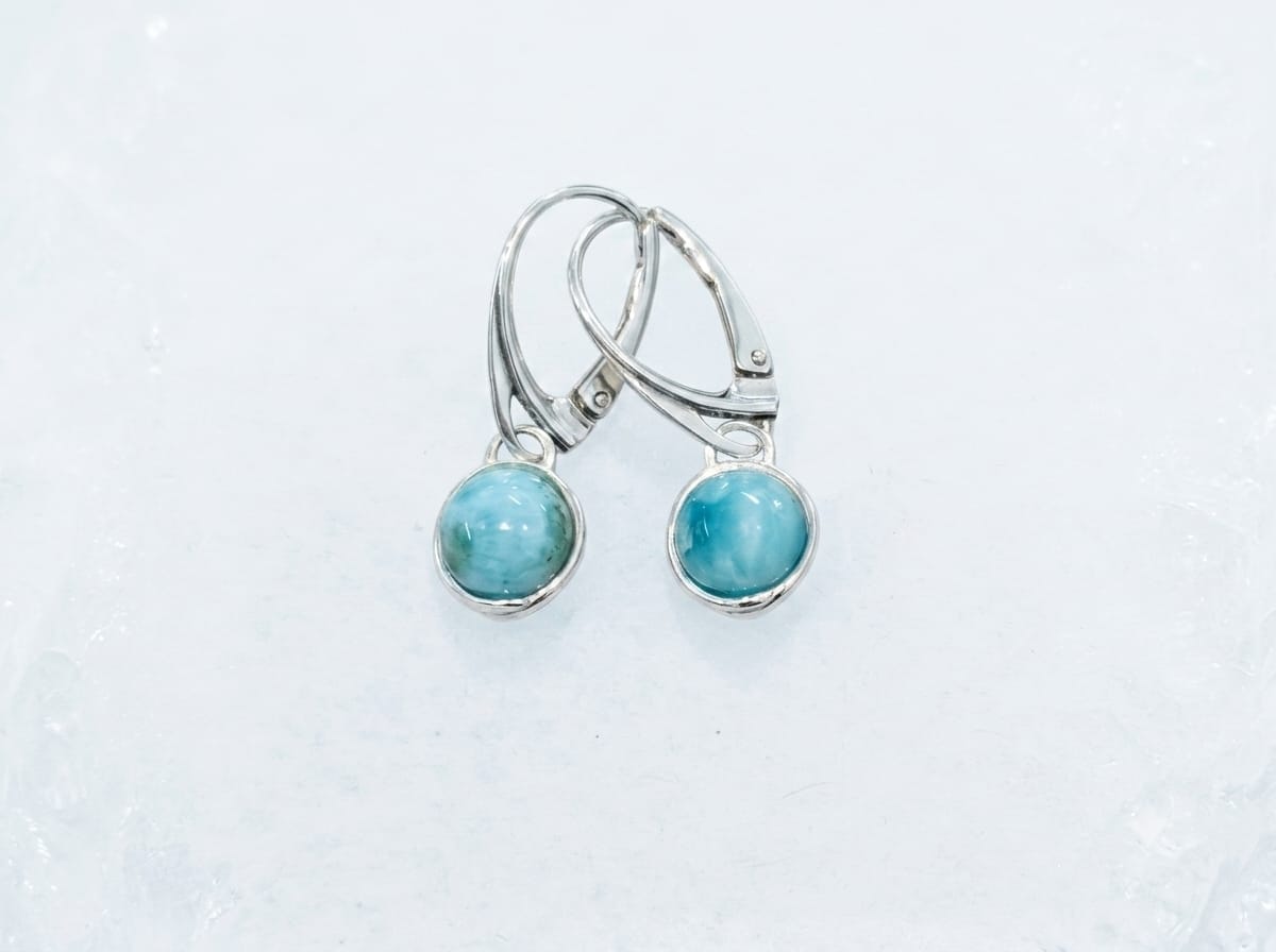 Orecchini pendenti tondi Larimar pietra naturale