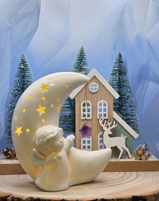 Statuina angelo con luna bianca