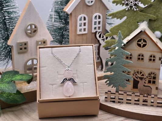 ciondolo angelo quarzo rosa