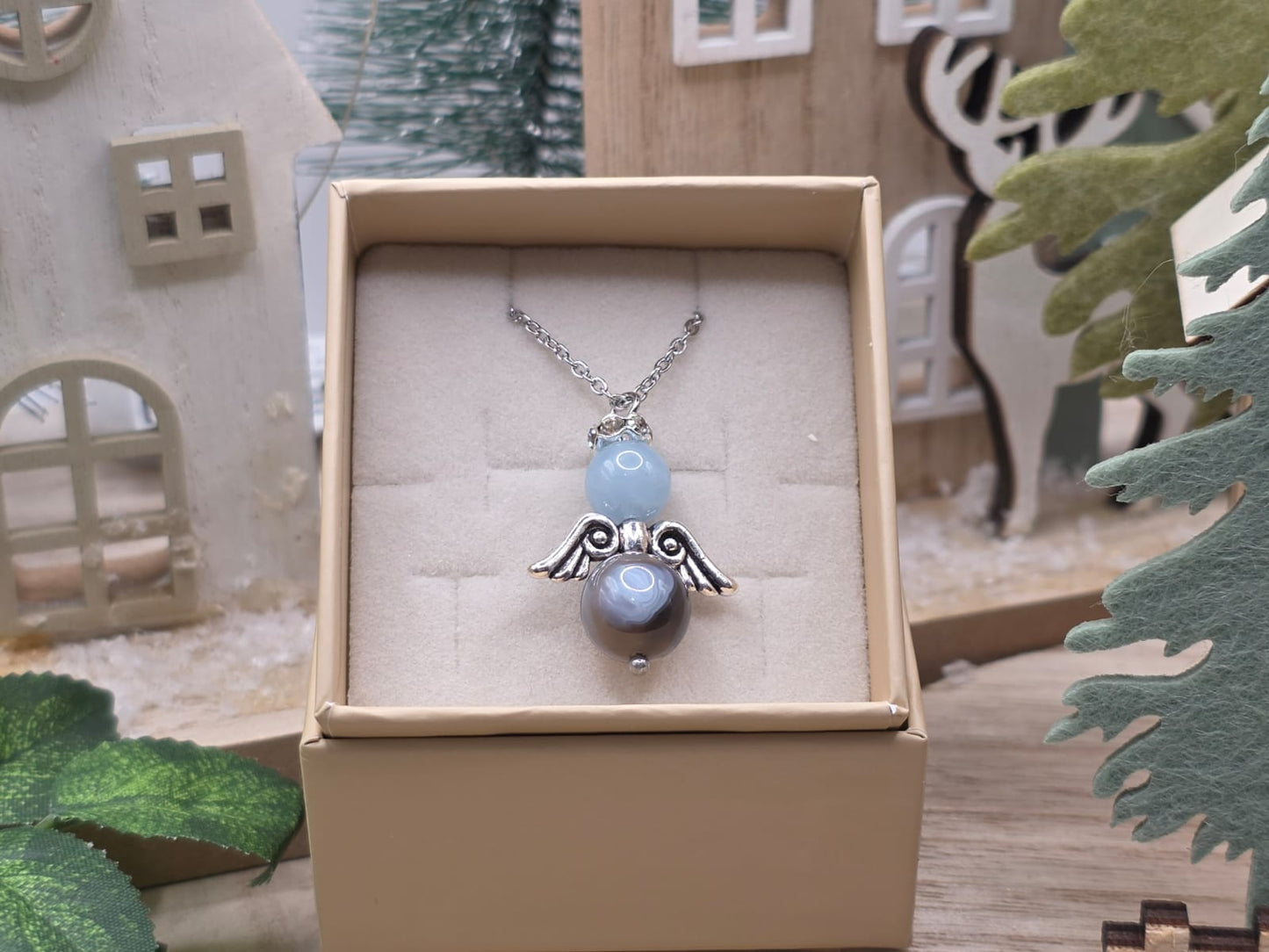 Ciondolo angelo Acquamarina e Agata pietra naturale