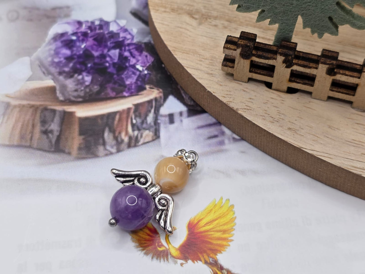 Ciondolo angelo Ametista e Madreperla pietra naturale