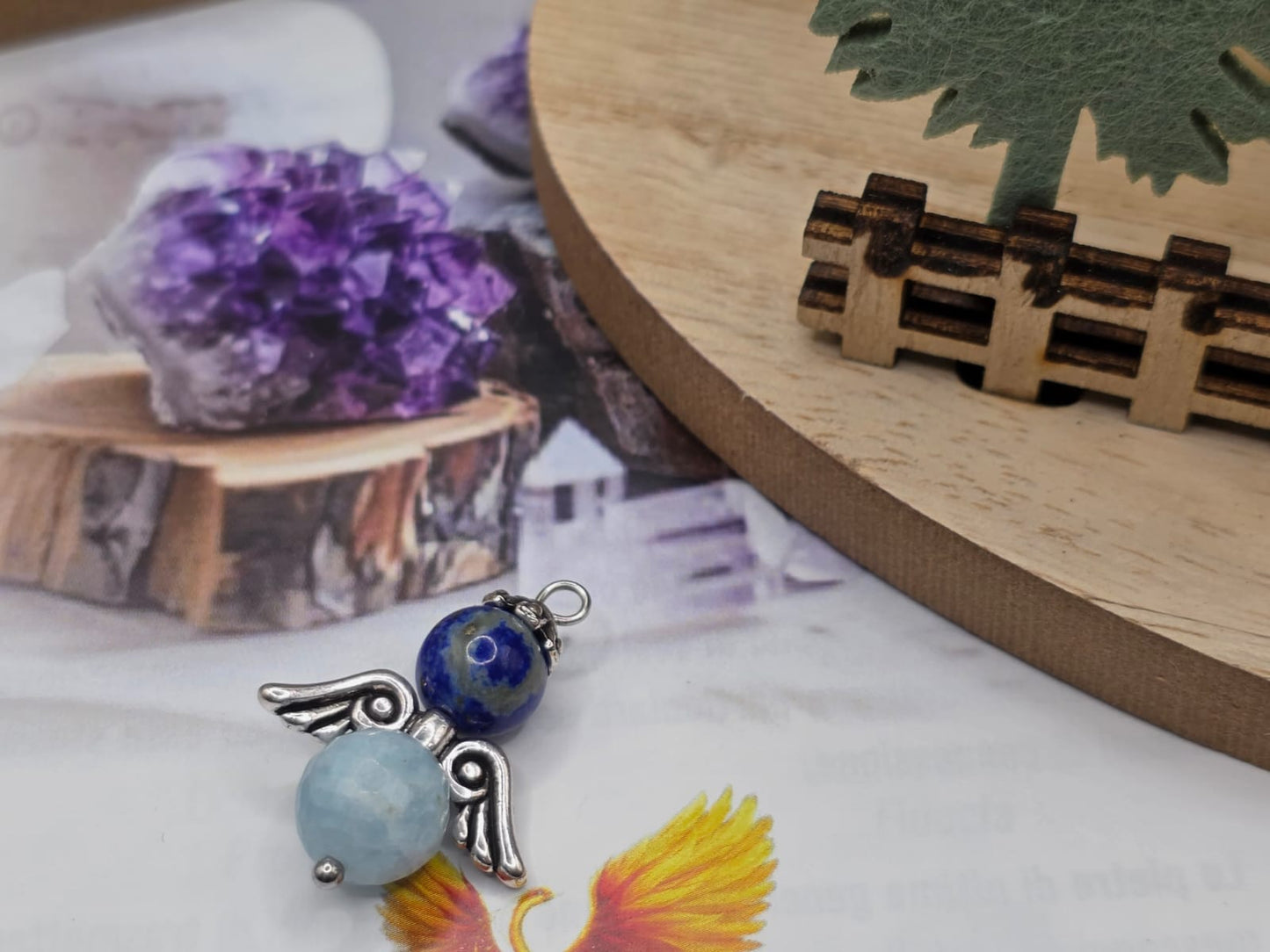 Ciondolo angelo Lapislazzuli e Acquamarina pietra naturale