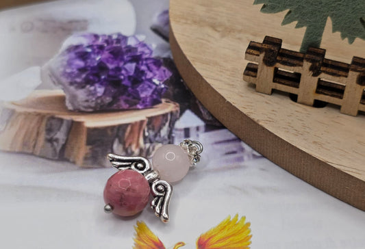 Ciondolo angelo Quarzo rosa e Rodonite pietra naturale