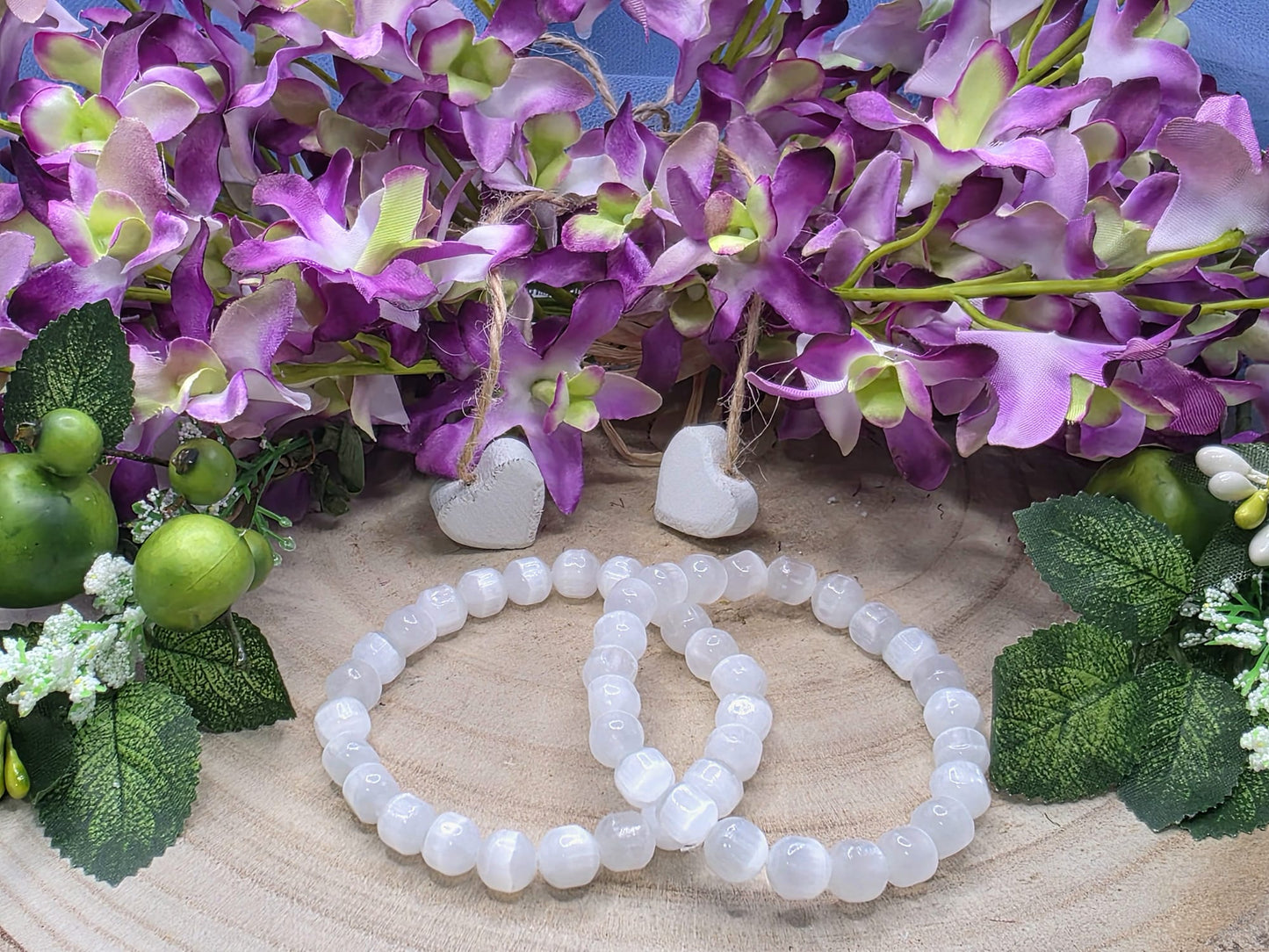 Bracciale barilotto 8mm Selenite pietra naturale