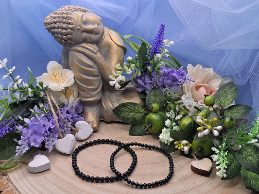 bracciale 4mm Ossidiana nera naturale