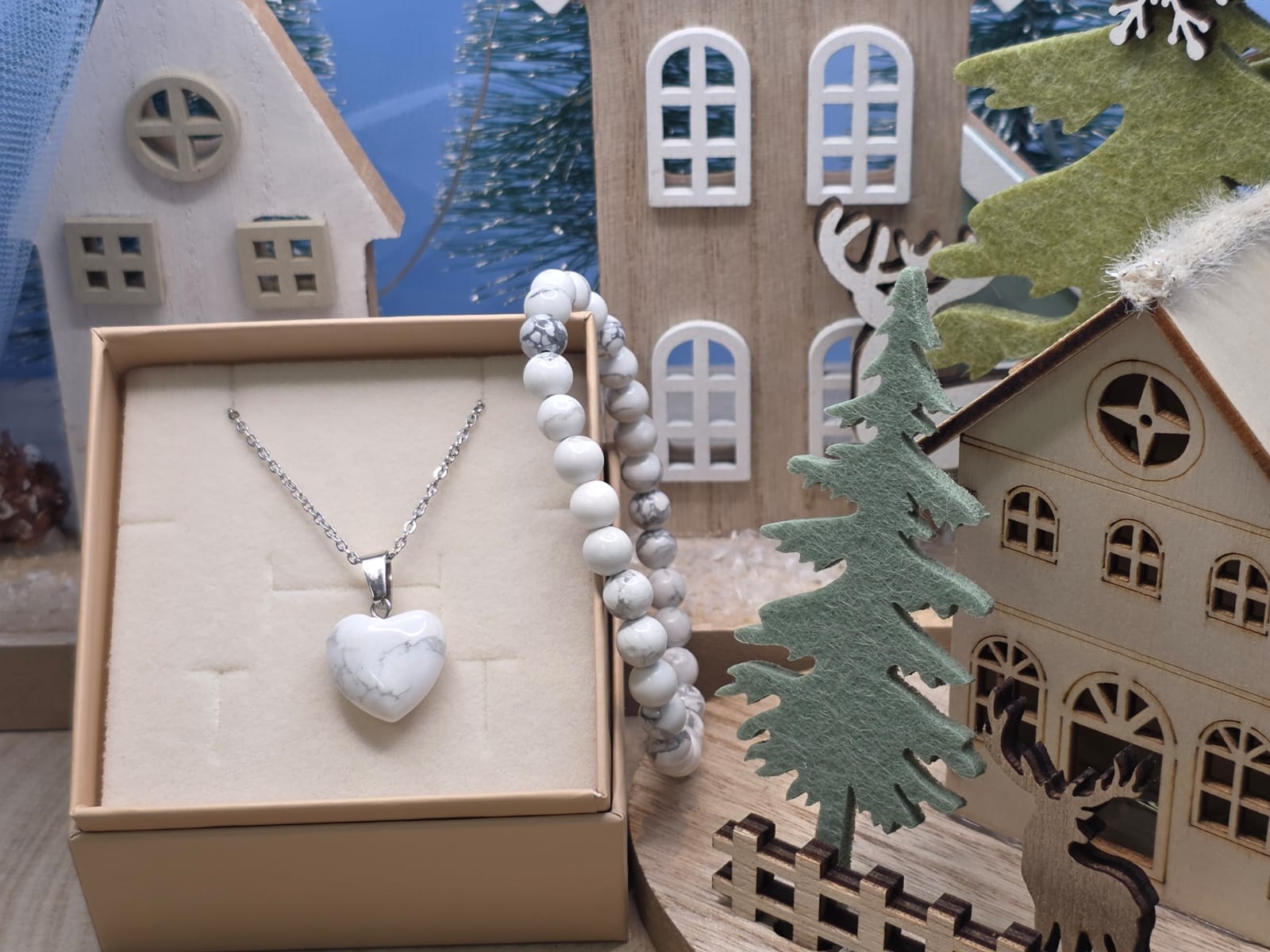 bracciale 6mm e ciondolo cuoricino magnesite