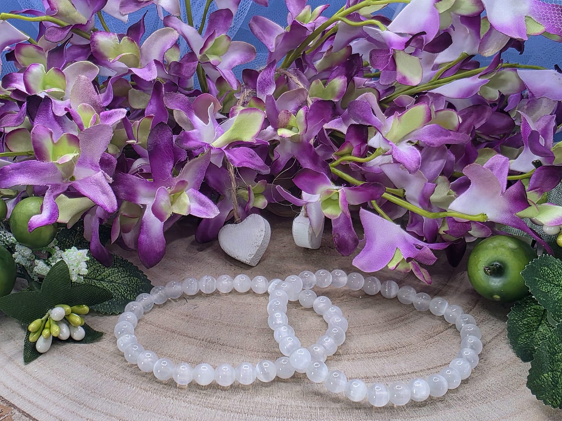 bracciale 6mm selenite naturale