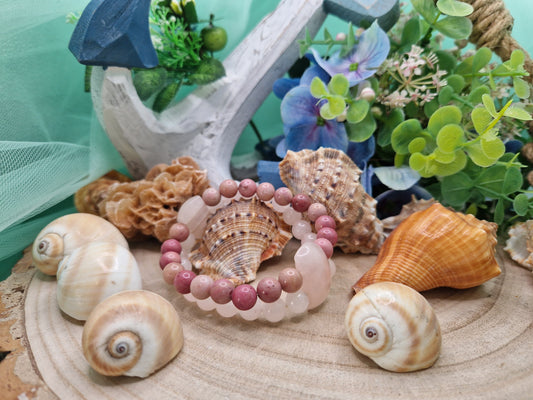 Bracciale doppio Rodonite e Quarzo Rosa